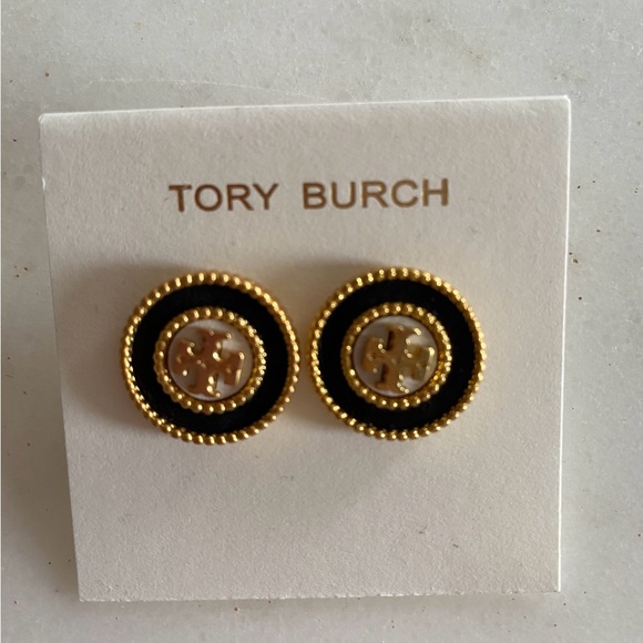 Tory Burch Jewelry - Tory Burch Black and Gold Circle Earrings NWT